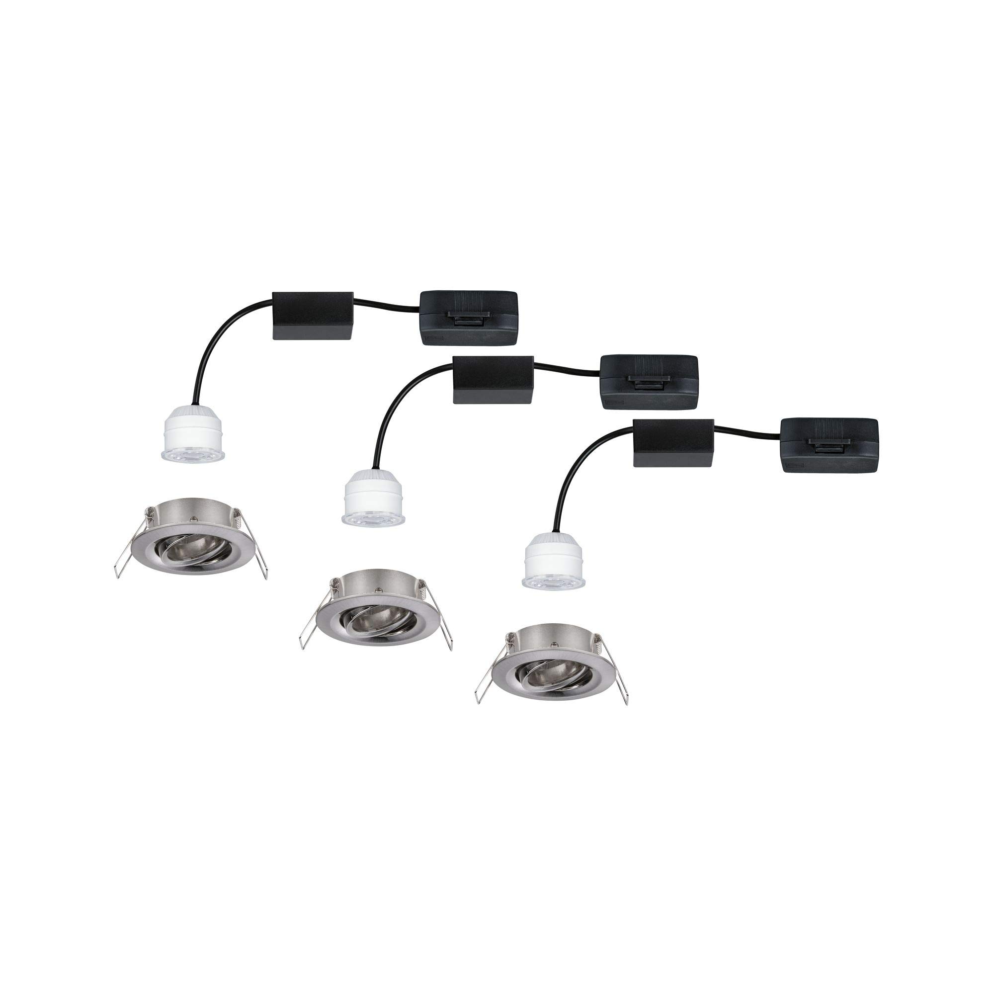 Paulmann 92973 Nova Mini Plus LED Einbauleuchte Coin 3er Set rund schwenkbar 3x4,2W EasyDim dimmbar Eisen gebürstet Aluminium Warmweiß 2700K, 126 W