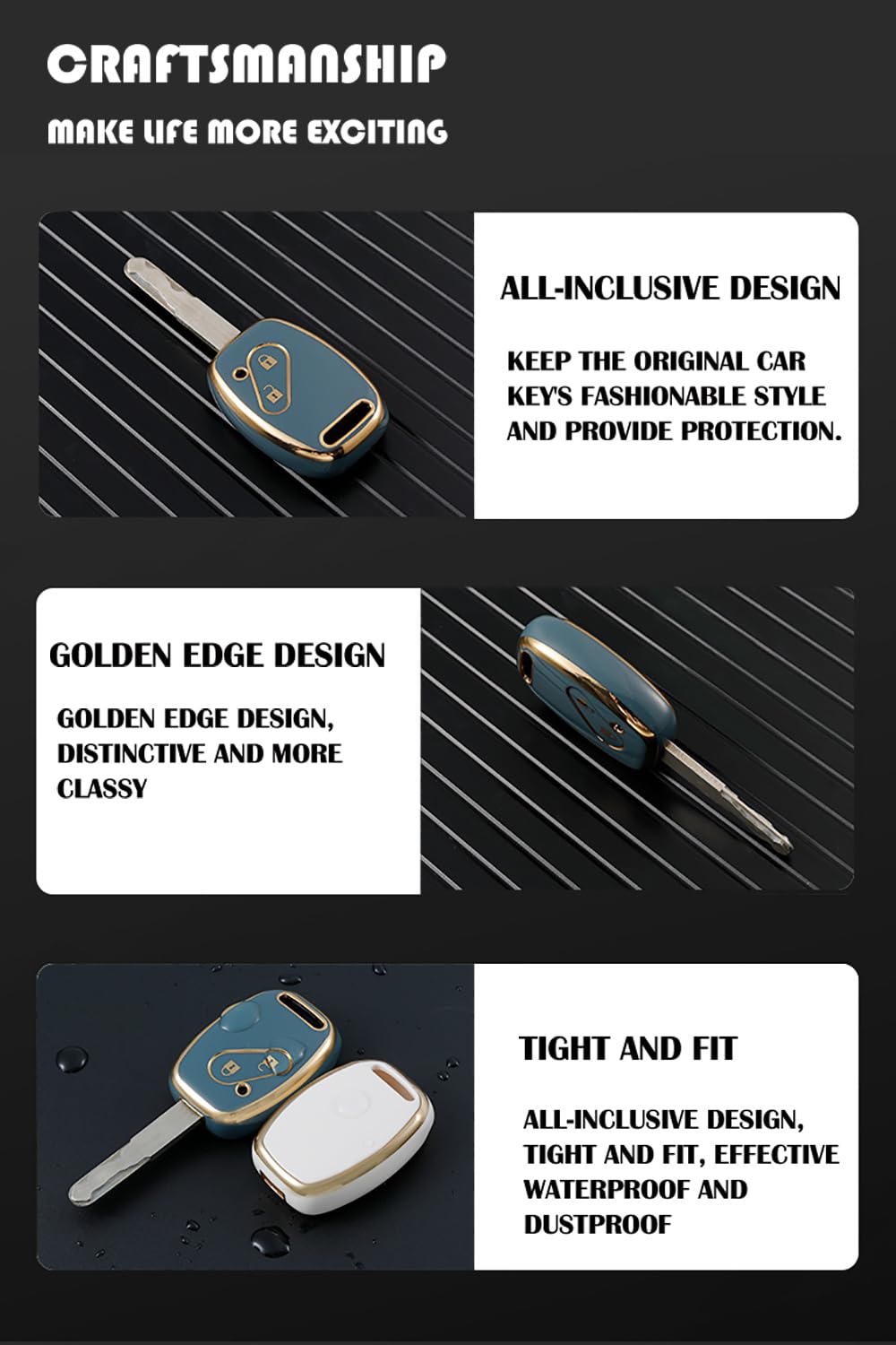 OTMIK Tricolore Silicone auto chiave copertura caso adatto per Honda CRV CR-V Fit Civic Accord HR-V HRV City Odyssey XR-V Accessori guscio chiave (3 Pulsanti B