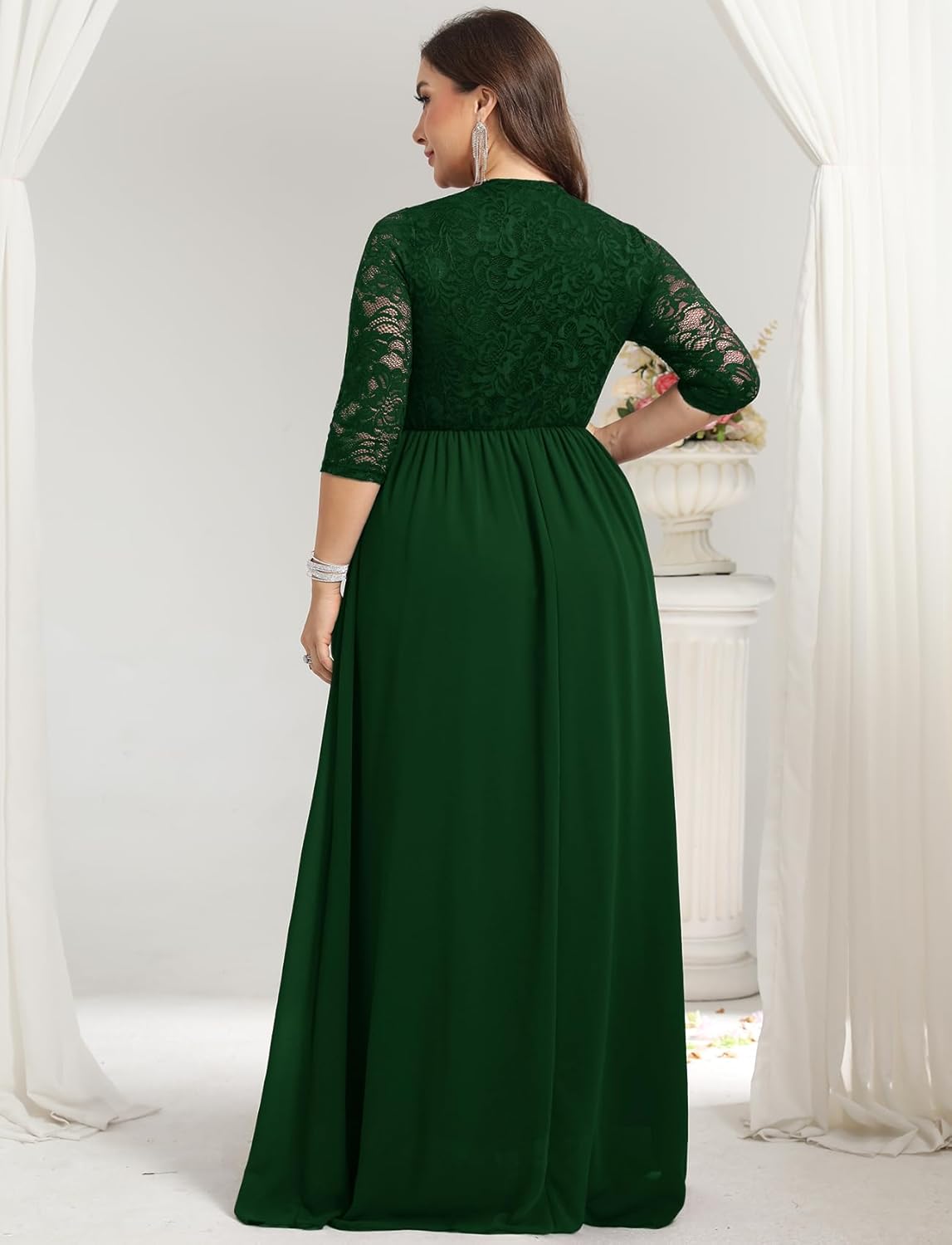 CYCLAMEN Plus Size Wedding Dress Lace Chiffon Deep V-Neck A-Line Long Sleeve Maxi Dresses Formal Evening Gown Cocktail - Image 5