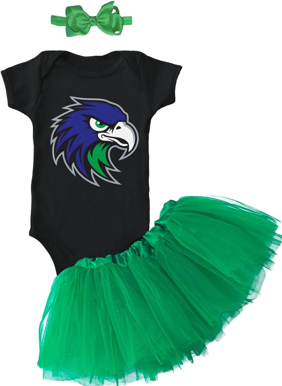 Haase Unlimited Seattle Sports Hawk Baby Bodysuit + Tutu Skirt + Bow Headband Set