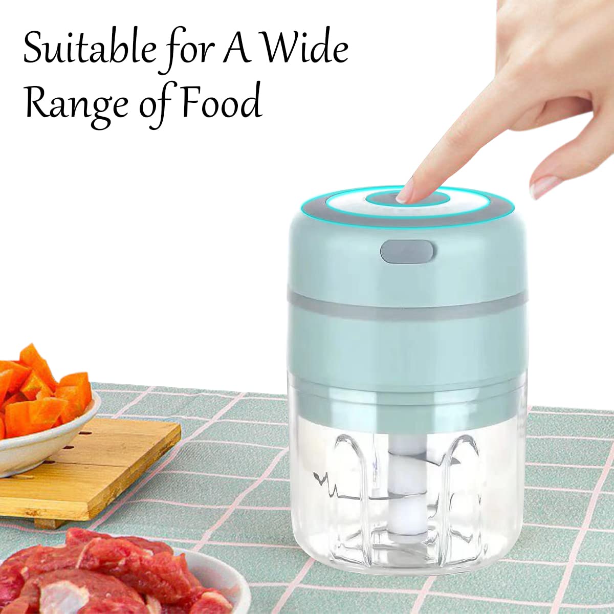 Mini Frullatore Elettrico USB Portatile - Tritatutto Per Aglio, Cipolle, Carne, Con Lame In Acciaio Inox, Ricaricabile - Foto 2