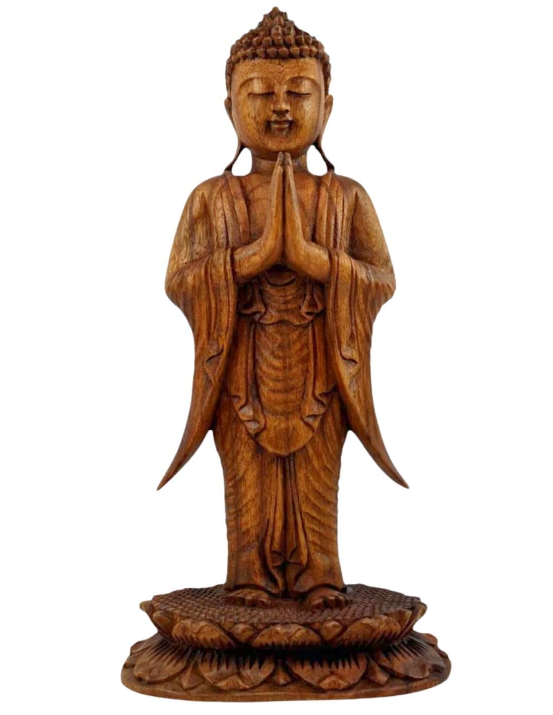 Coco Papaya Statue de Bouddha Debout 40cm en Bois sculpté | Création Faite à la Main à Bali