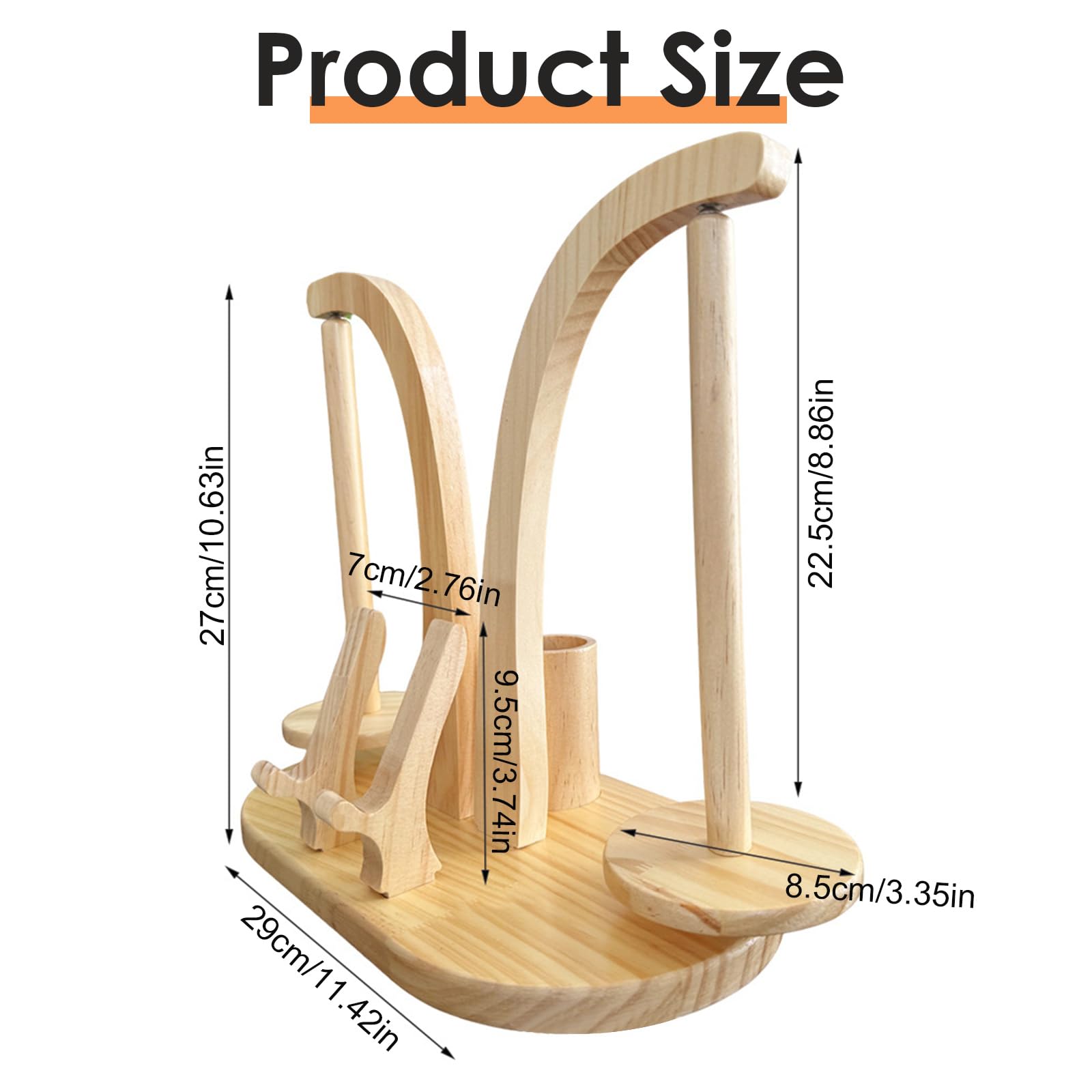 Svolgitore magnetico in legno con organizer per accessori a maglia, supporto per filo rotante per lana, con supporto per cellulare per amanti del uncinetto (legno naturale)