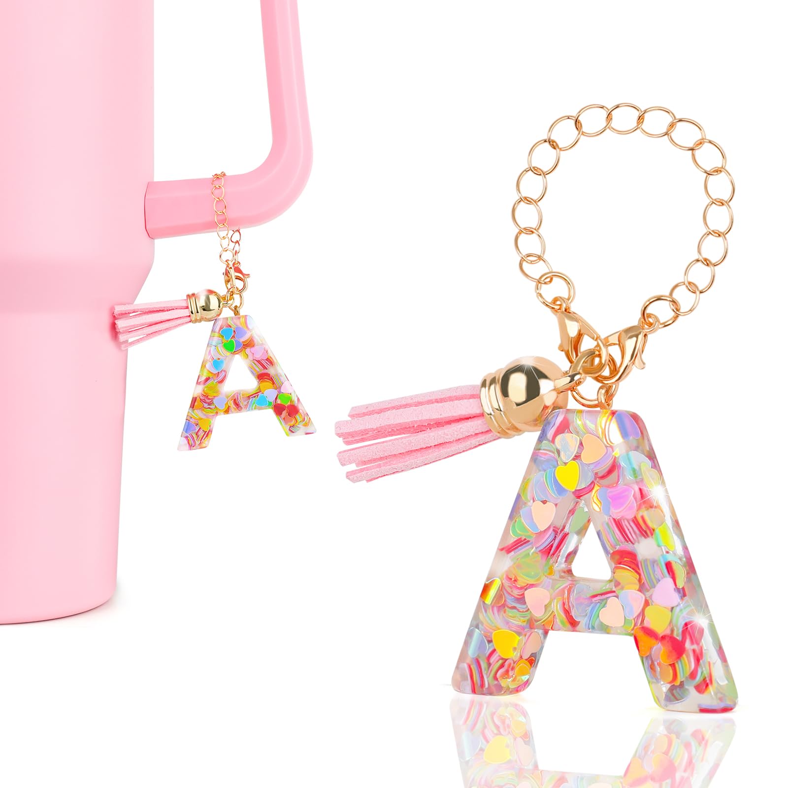 DECZHIYU Letter Charms for Stanley Cup Accessories, Cute Initial Pink Keychain Handle Charm for Stanley Tumbler for Women