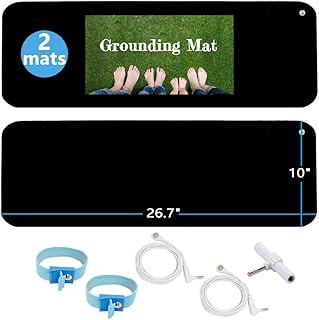 Grounding Mat Kit (2 Pack)-2 Grounding Mats (10 x 26.7") with Grounding Adapter, 2 Straight Cords (15ft) and 2 Grounding Wristbands - Reduce Inflammation, Improve Sleep and Helps with Anxiety