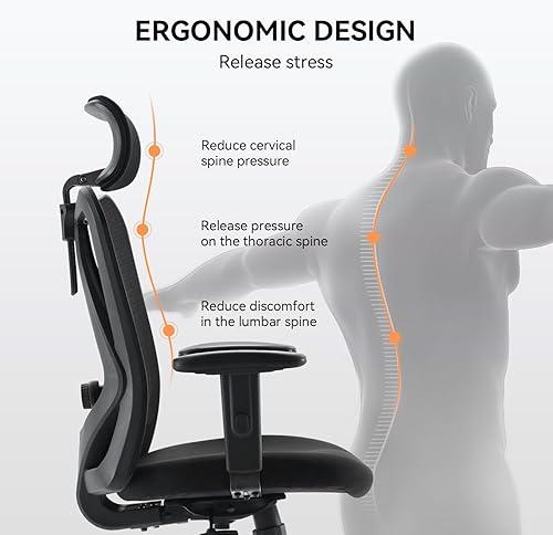 Miniatura 3 de XUER Silla de oficina ergonómica, silla de escritorio de malla para computadora con soporte lumbar de esponja ajustable, cojín grueso, reposabrazos