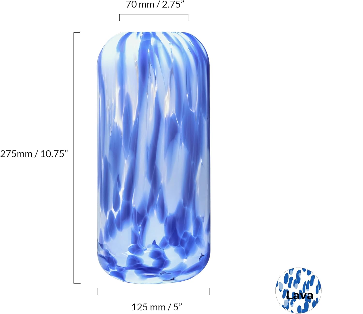 Handcrafted Lava Modern Decorative Large Glass Flower Vase, 10.75", Blue, Housewarming or Wedding Gift