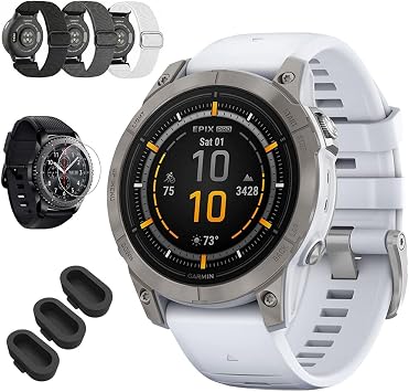 Garmin epix Pro Gen 2 Sapphire Edition, 47mm, High Performance Smartwatch, Advanced Training Technology, Built-in Flashlight, Whitestone - Bundle w/Deco Essentials Nylon Bands & Screen Protectors