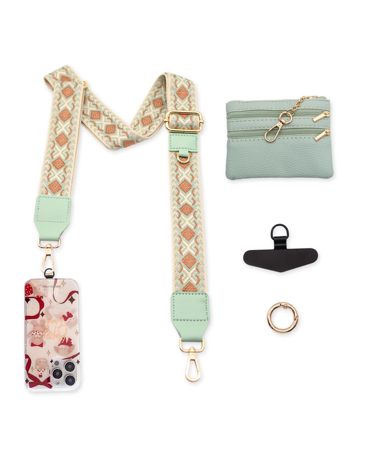 blinkgooblink Phone Lanyard Crossbody Strap， Clip And Go Strap for Phone With Wallet，1.5’‘ Adjustable Cute Embroidered Cell Phone Lanyard for Car Keys