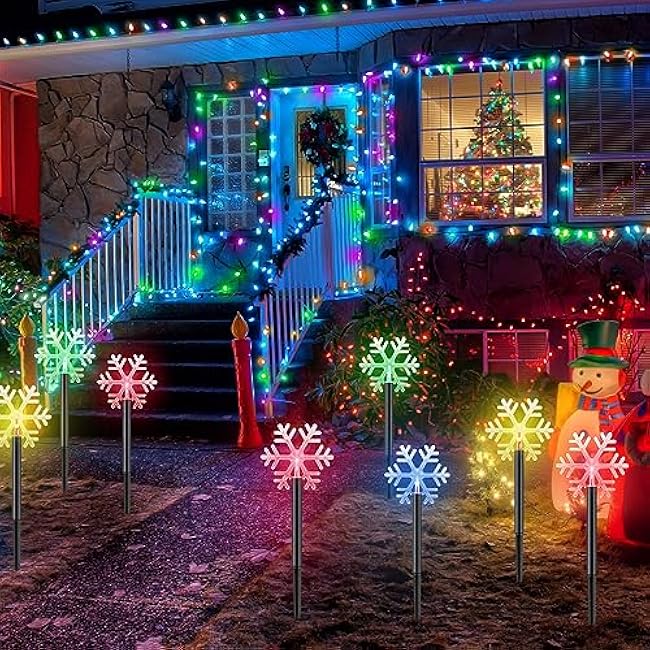 VIHOSE 20 Pcs Christmas Solar Snowflakes Pathway Lights Outdoor Solar Powered Snowflake Christmas Decoration Waterproof LED Garden Stake Lights for Yard Lawn Garden Patio Pathway
