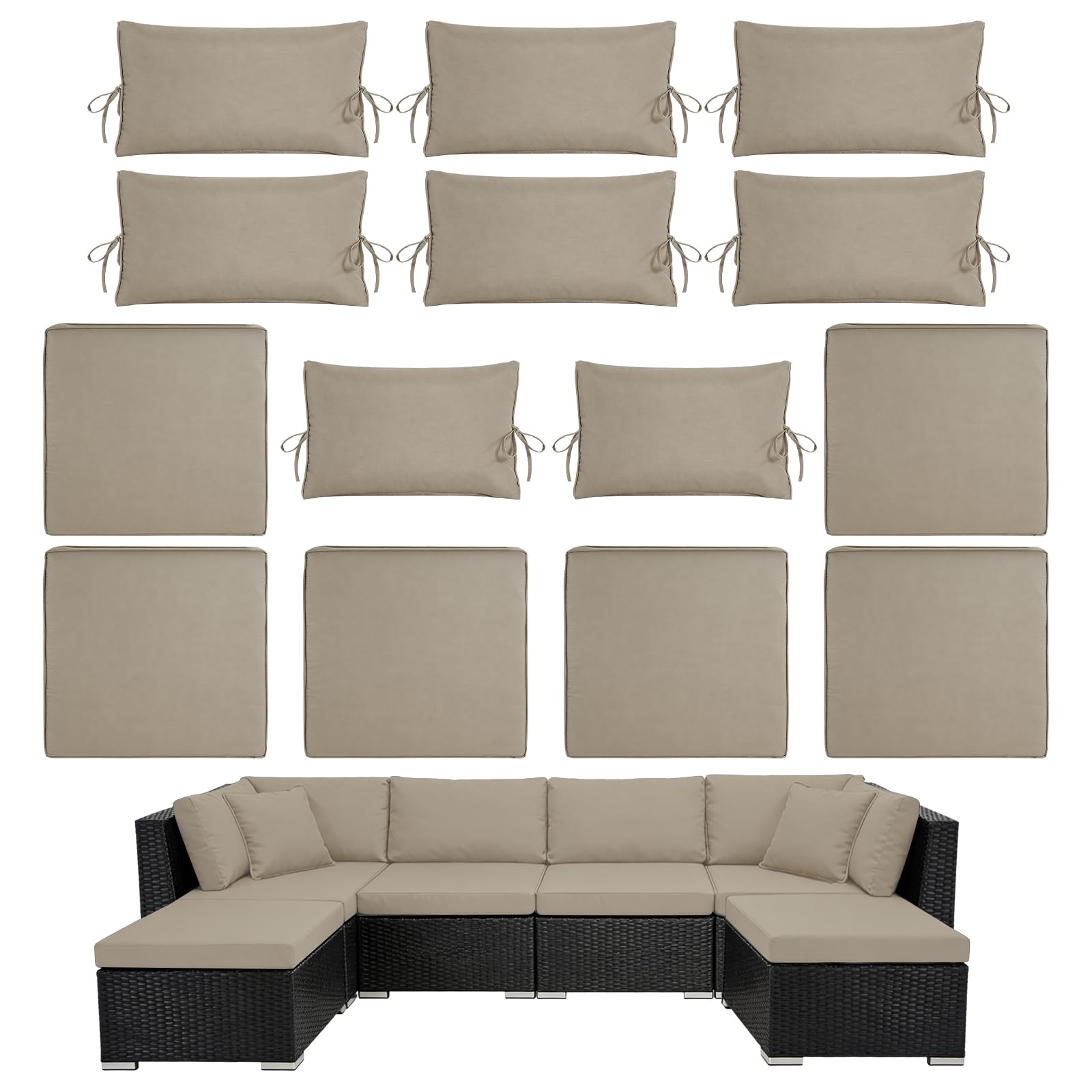 Photo 1 of Cabubra 14pcs Outdoor Patio Furniture Cushion Covers, Waterproof & Sun-Resistant Zippered,Fit for Patio Furniture Sectional Sofas and Wicker Rocking Chairs,3 Sizes,Sand,Covers Only