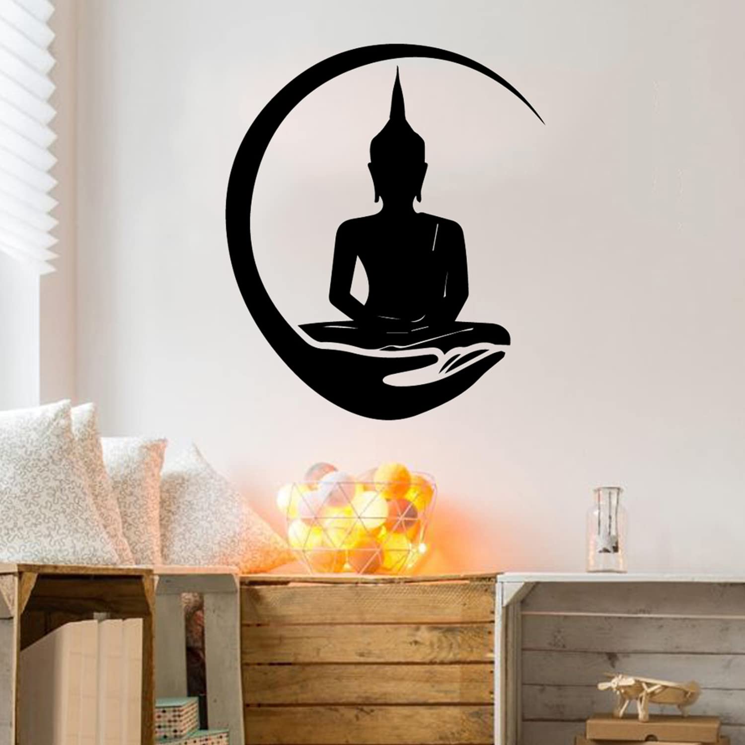 LMYSXAOZ Black Buddha Metal Wall Art, Meditation Yoga Altar Buda Indoor Zen Home Decor, for Outdoor Garden Patio Hanging 3D Sign Laser Cut Décor,40cm