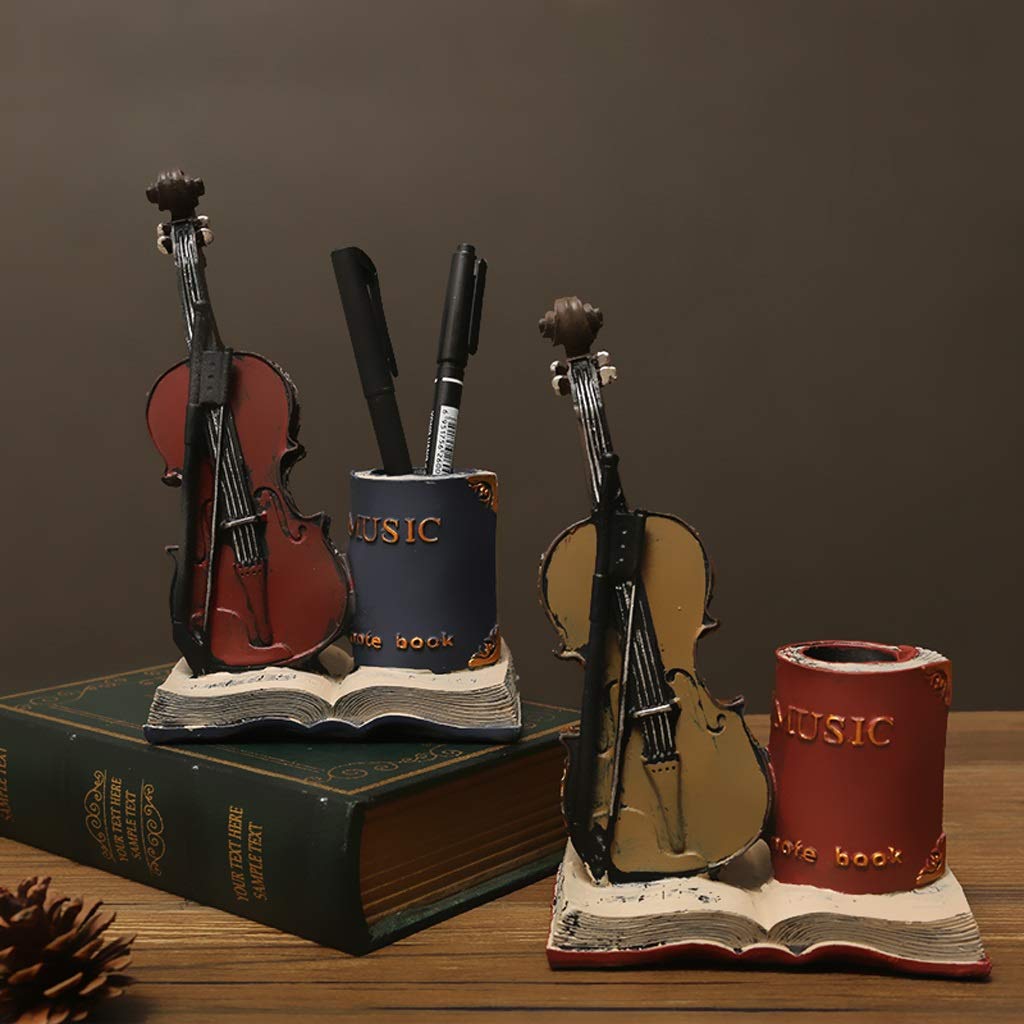 Kreative Violine Stifthalter Retro Desktop Schreibtisch Organizer Harz Aufbewahrungsbox Stift Container Schule Büro Schreibwaren Lieferungen (Color : C)