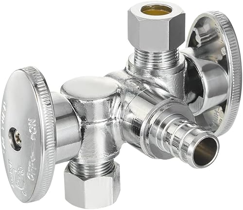 EFIELD Válvula de parada de ángulo de salida de compresión doble de 14 de giro con 2 válvulas de apagadoasas, entrada de tubo Pex de 12 de pulgada