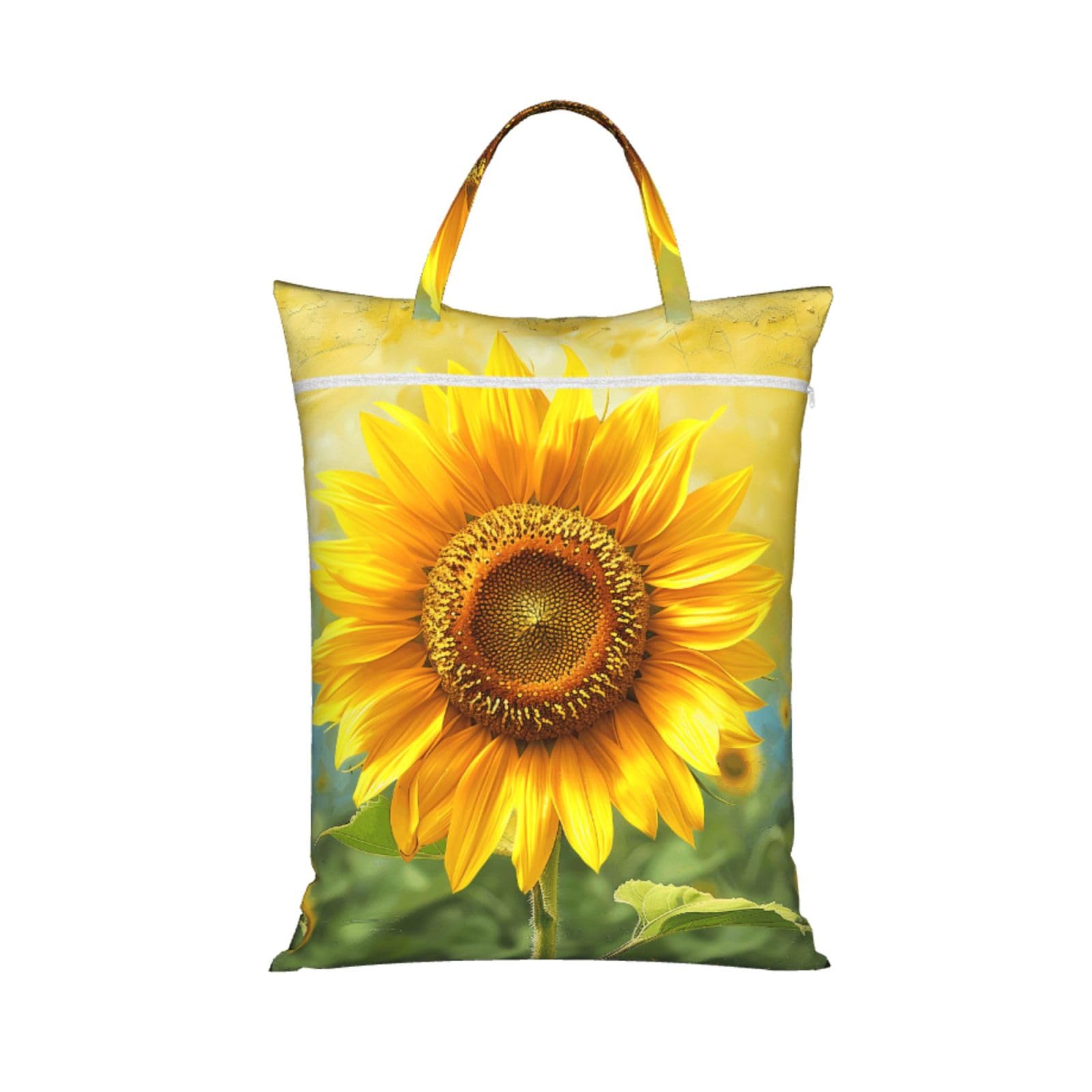Large Travel Laundry Bags,Sunflowers Print with Handle Foldable Laundry Bag for Holidays Gym Swimming and Family Trips, 1Pcs
