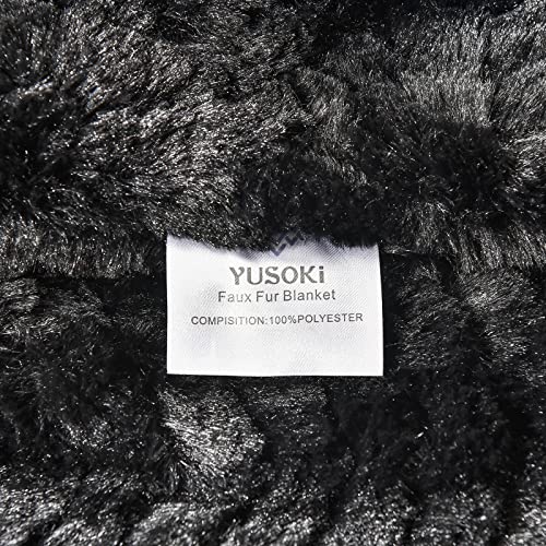 Yusoki Luxury Double Sided Faux Fur Throw Blanket(Without Pillows),Soft Fuzzy Fluffy Cozy Blanket Plush Furry Comfy Warm Blanket For Couch Bed Chair Sofa Bedroom Men Boys Gift(Black,50" X 63") #TOP7