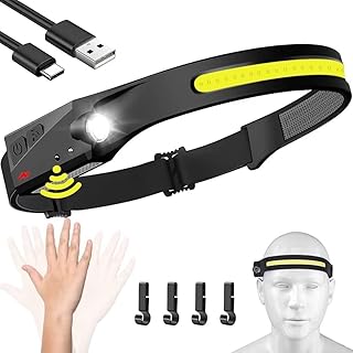 Headlamp Rechargeable, 230° Wide Beam Head Lamp LED with Motion Sensor for Adults - Camping Accessories Gear, Waterproof H...