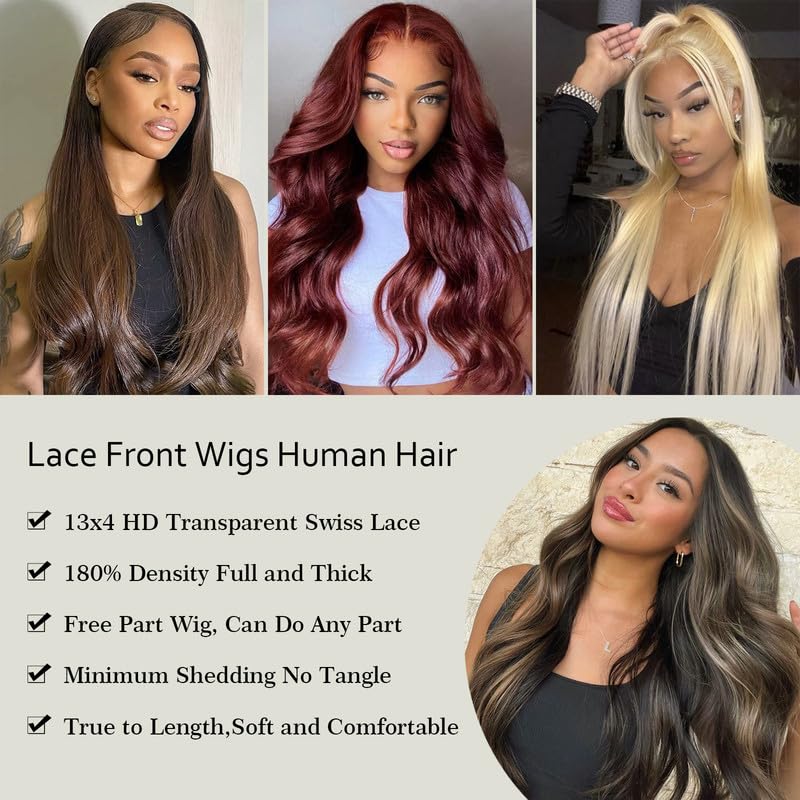Chocolate Brown Human Hair Wig 13X4 Straight Lace Front Wigs Human Hair 180 Density HD Frontal Wigs Pre Plucked Glueless Brown Lace Front Wig for Women 26 Inch