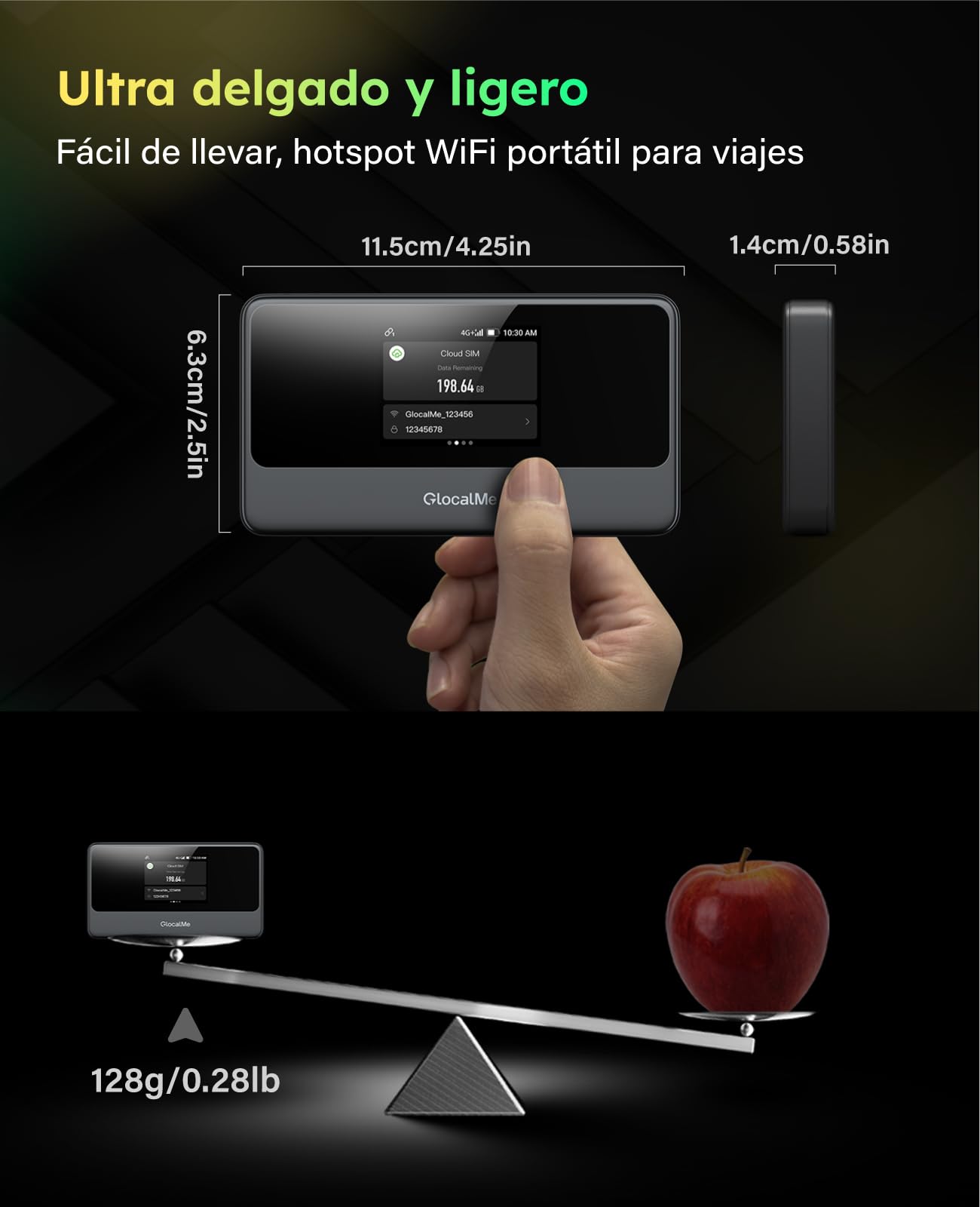 GlocalMe MeowGo 4G Router WiFi Móvil, DL 390 Mbps/UL 150 Mbps, Internet Móvil para 200 Países Globales, Sin Necesidad de SIM, WiFi Portátil para Viajes sin Contrato con 1GB de Datos Globales