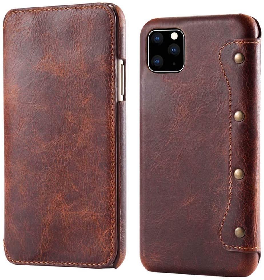 Étui à rabat professionnel iPhone 12 Pro Max marron en cuir rétro