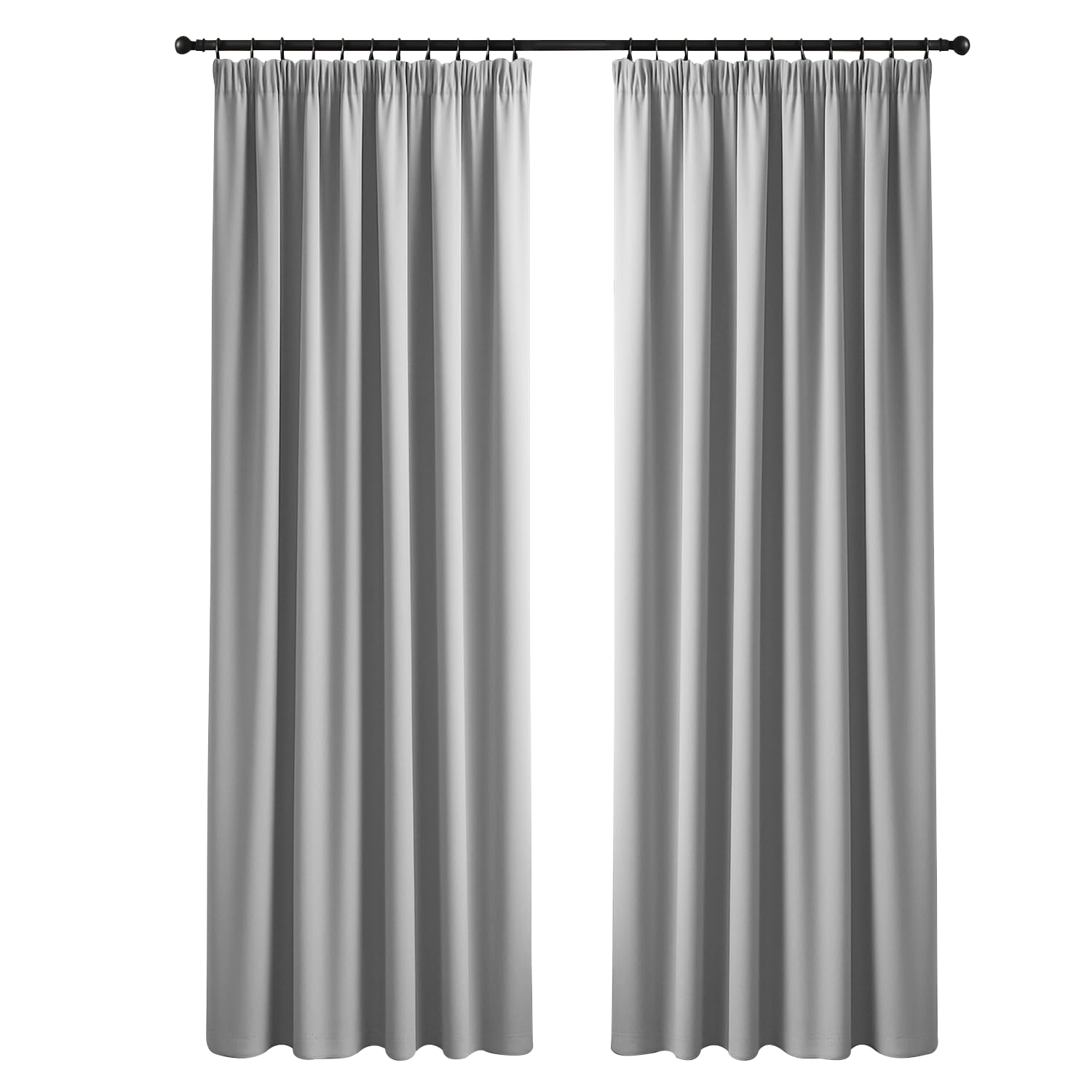 Yorkshire Bedding Pencil Pleat Blackout Curtains for Bedroom 66 x 90 Inch Drop Thermal Insulated Etra Wide Room Divider Light Grey Curtains with 2 Panels