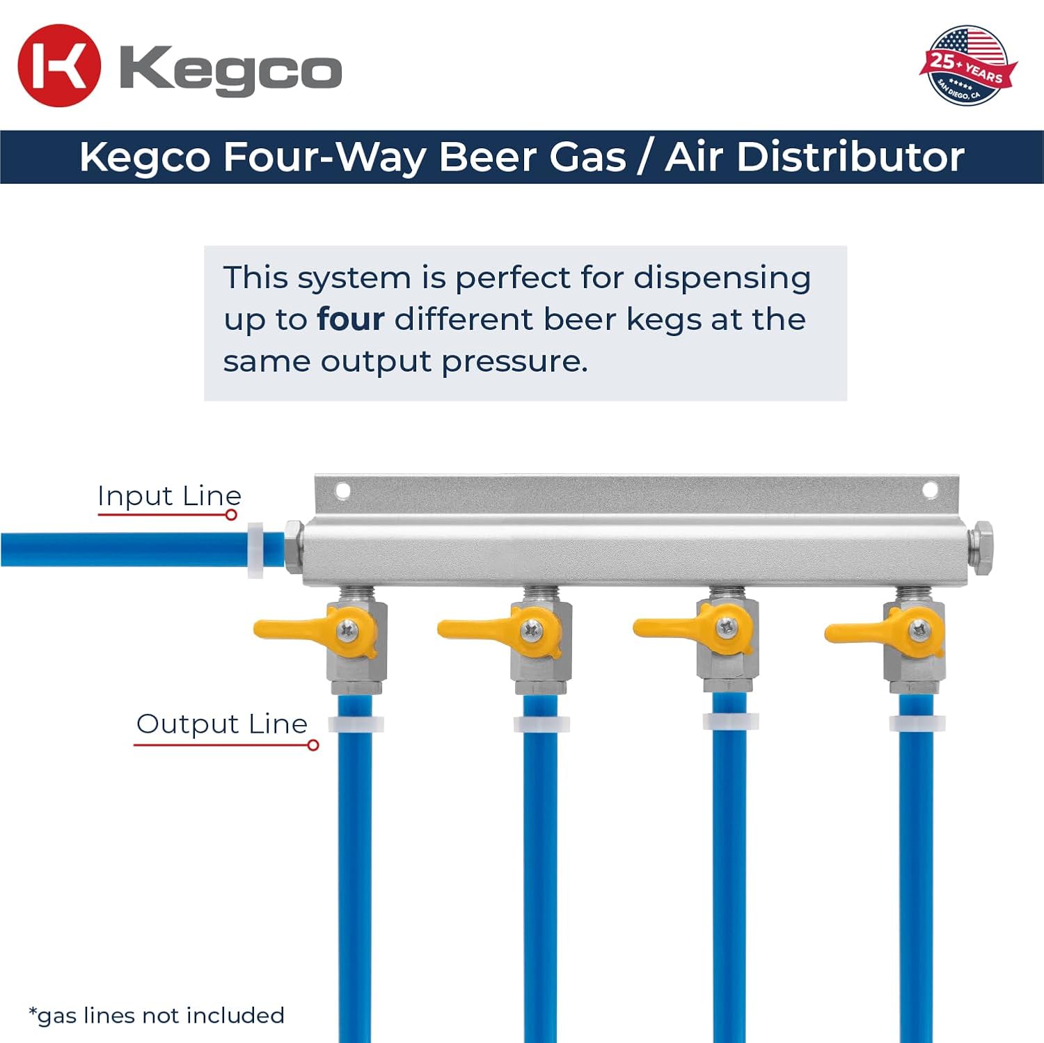 Kegco AD4 Aluminum 4-Way Kegerator Beer Gas/Air Distributor