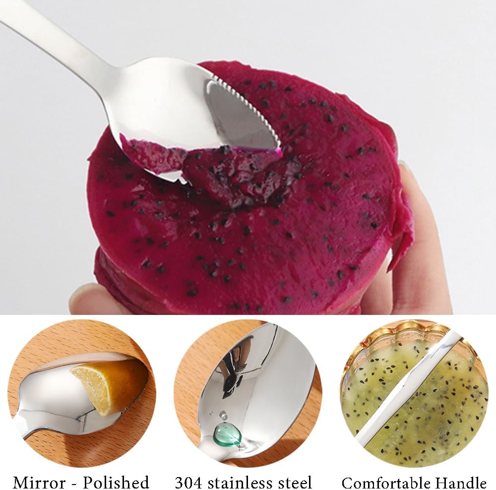 Ouliget Double End Grapefruit Spoons,Stainless Steel Fruit Spoon Utensil Set,Serrated Edges Ice Cream Scrape Cut Spoons For Fruit Dessert Cheese Vegetables,2 Pieces