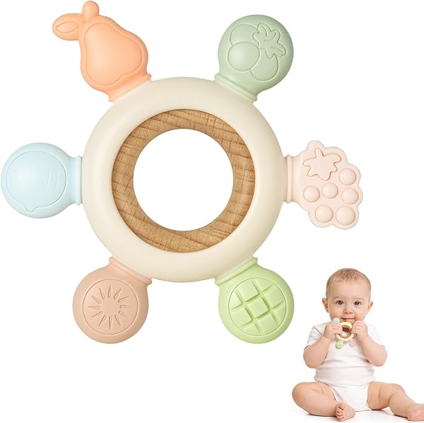 DiULi Massaggiagengive Ciuccio per Frutta Neonati Silicone 0 3 6 Mesi, Massaggia Gengive Giochi Neonato Educativo, Dentizione Gioco Sensoriale Bambina Regalo Natale Compleanno - 1