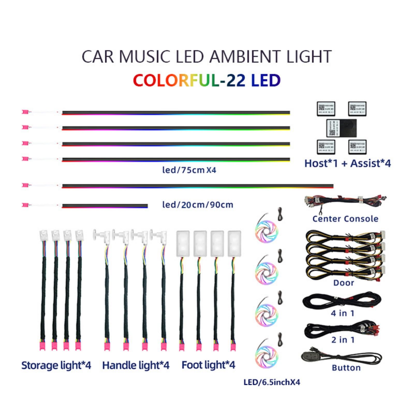 Luci d'ambiente per Interni Auto, Striscia LED in Acrilico per Interni Auto con App Wireless, RGB 22 in 1, 256 Colori di Fantasia, Illuminazione per Tutte Le Auto
