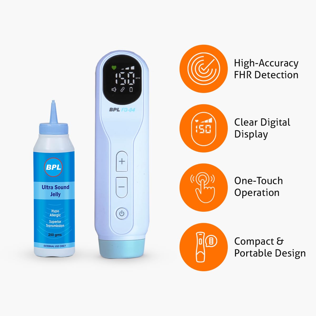 BPL Medical Technologies FD-04 Fetal Doppler with Ultrasound Gel|Pulse Wave Technology|Heartbeat Detection Machine for Home and Clinic Use - White 3