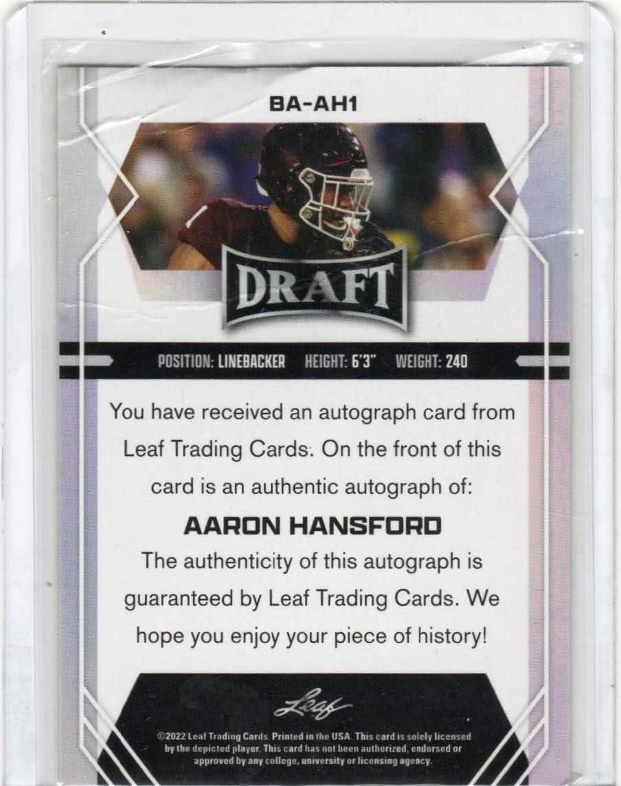 Aaron Hansford Autographed Rookie Card Draft Auto Collectible Football Card - 2022 Leaf Football Card #BA-AH1 (Texas)