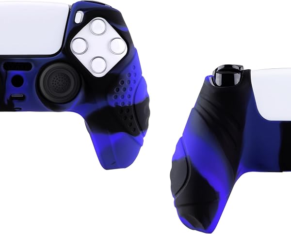 eXtremeRate PlayVital Protection Manette pour ps5 Coque,Housse Silicone avec Capuchon Joystick pour ps5 Controller Accessoire Cover Skin Antidérapante-Bleu & Noir,Édition Guardian - 4
