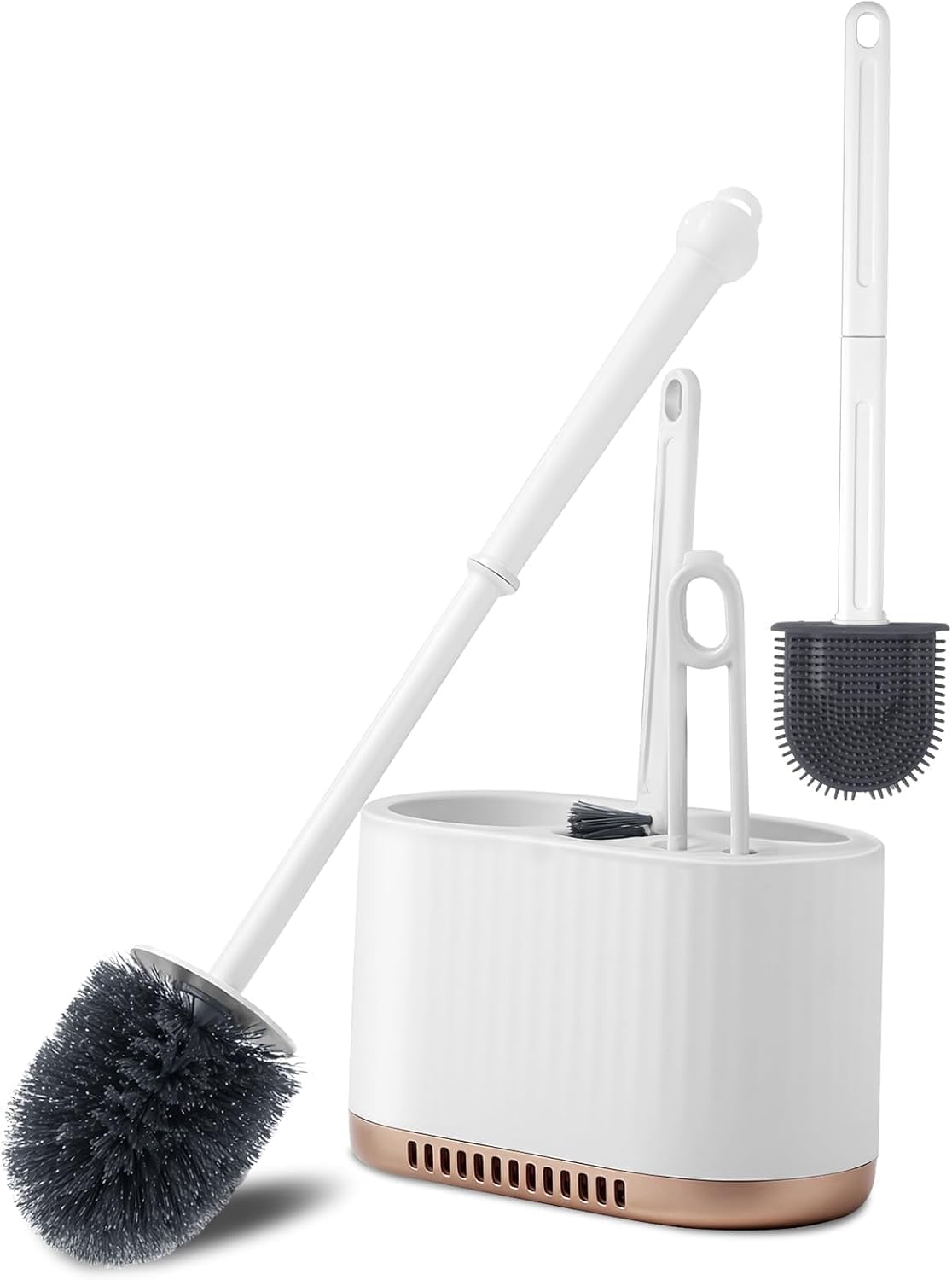 CHONGZFU 3-in-1 Toilet Brush and Holder Set, Silicone Toilet Bowl Brush with Rim Cleaner, Gap Cleaning Brush, Long Handle Bathroom Cleaning Kit, Quick Dry Ventilated Storage Holder (4 in 1 Brush)-image-9