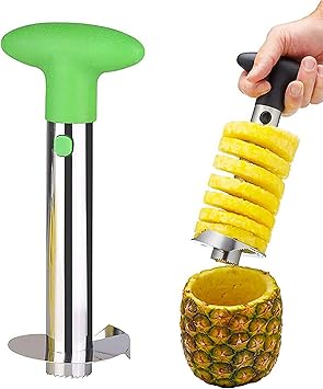Amazon パイナップル芯抜き パイナップルカッター パイナップル芯抜き除去スライス パイナップル芯抜きとスライサーツール ステンレススチール パイナップル芯抜きツール 角切りフルーツリング用鋭い刃付き Uptuoli スライサー カッター