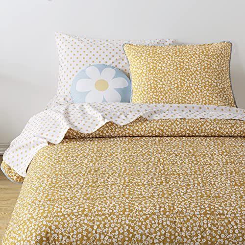 Soul & Lane X Leanna Laming Daisy Days Twin Comforter Set: Twin Quilt With 1 Pillow Sham, White And Yellow Bedding For Girls, Summer Coverlet, Floral Comforter, Pastel Quilted Blanket #TOP1
