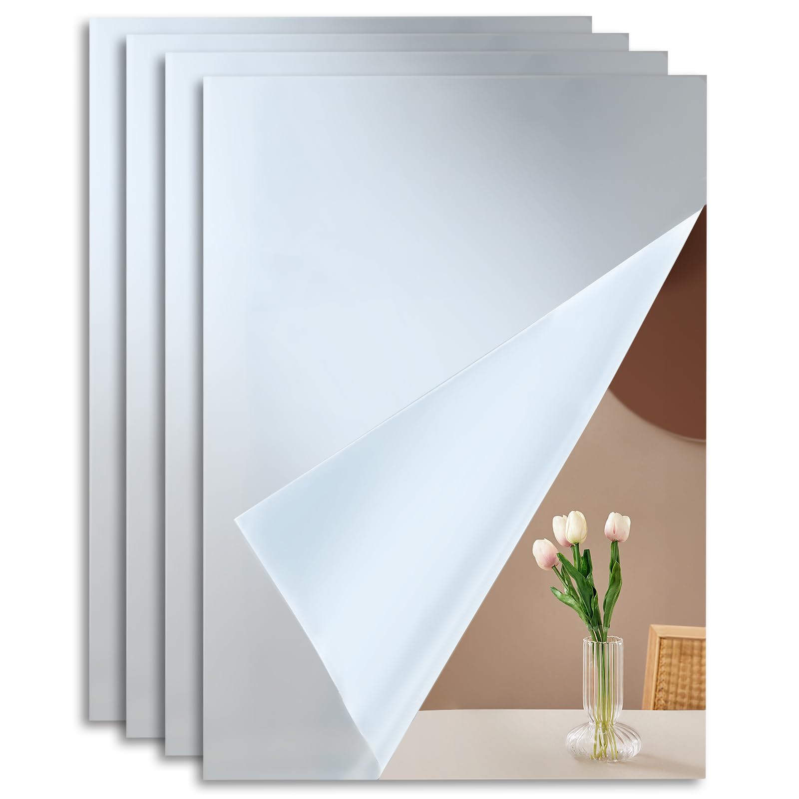 Wenrescry Espejo de Pared A4, Espejo Acrílico Irrompible para Baño y Hogar, Espejo Decorativo Flexible, Resistente a la Humedad y Moho, Juego de 4 Espejos Adhesivos