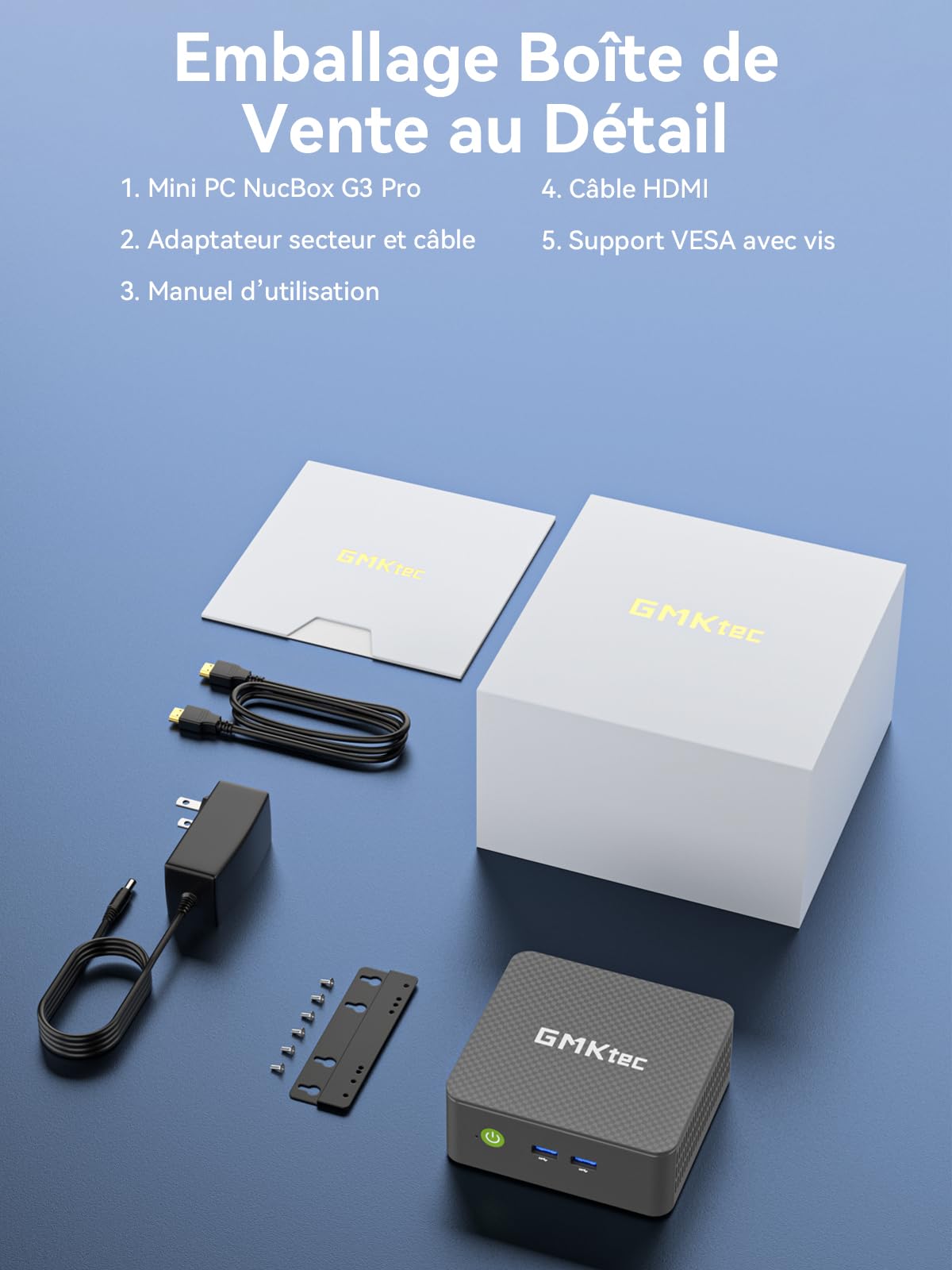 GMKtec G3 Pro Mini PC Intel i3-10110U 16Go DDR4 RAM 512Go SSD WiFi6 BT5.2 2.5G LAN