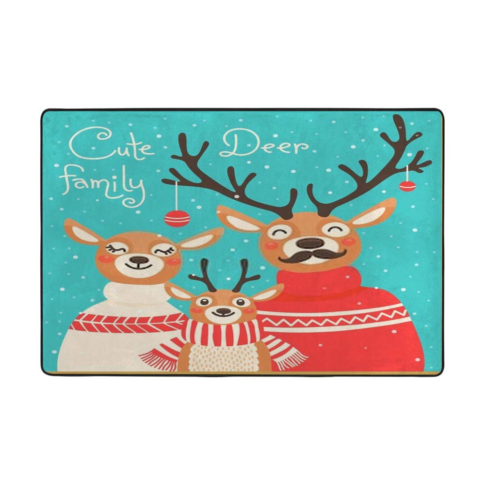 Tapis Moderne de Qualité CHEHONG Motif Rennes de Noël Grand Tapis Polyester Salon 80X58Inch
