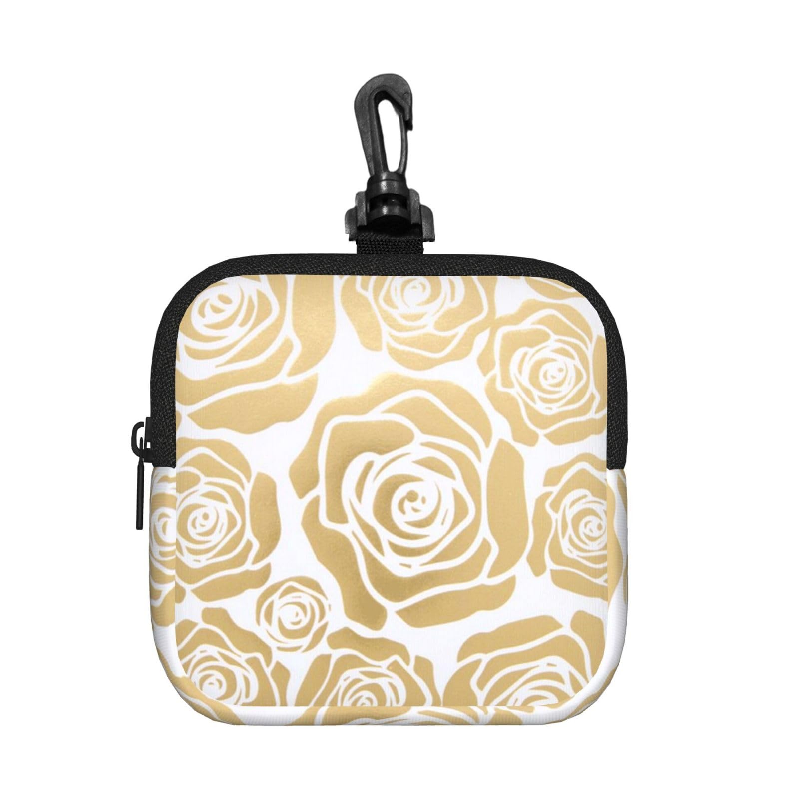 Many Golden Flowers Print Square Storage Bag Travel Toiletry Cosmetic Organizer Pouch Lightweight Reusable