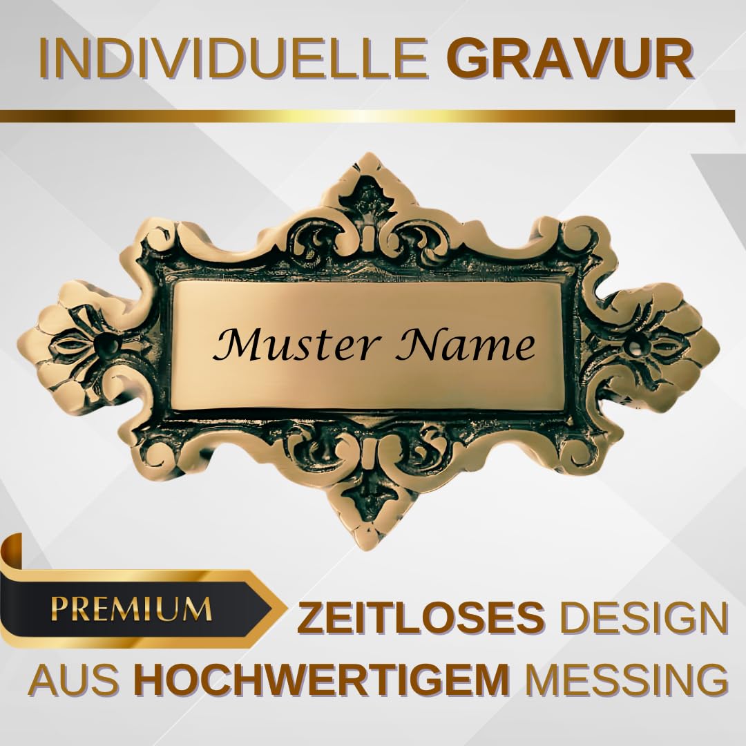 Elegantes Antik-Design: Massives Messing-Türschild 17,5 x 0,7 x 10 cm inklusive individueller Gravur für Haustüren, Briefkästen und Eingangsbereiche