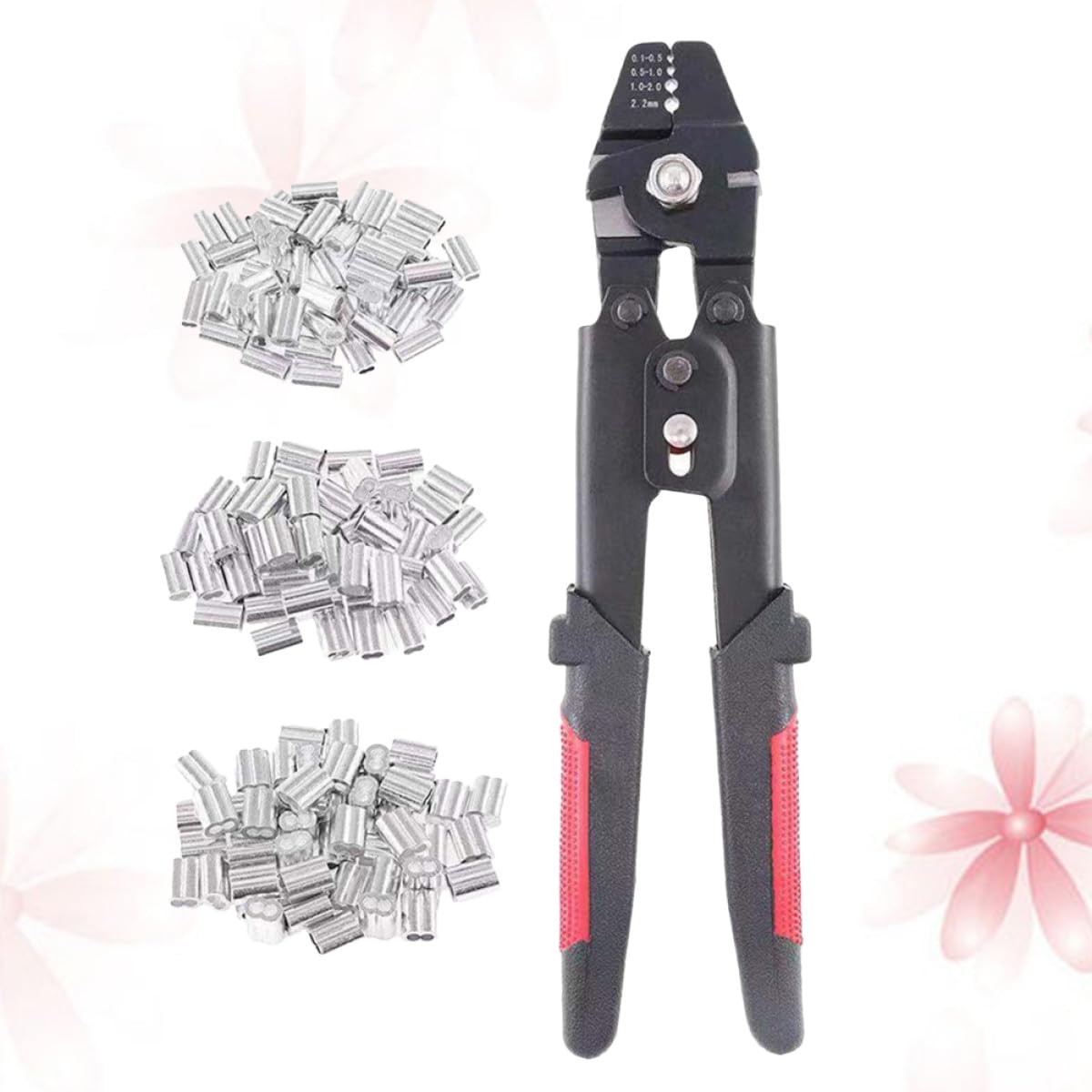 VILLCASE Pinza Crimpatrice per Funi Metalliche con Manicotti a Doppia in Alluminio, 180 Pezzi, 4 Posizioni di Crimpatura