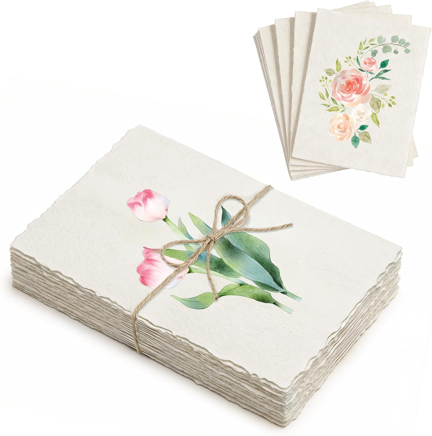 Deckled Edge Paper 5x7, 100 Sheets Handmade Watercolor Paper, 300 GSM Natural Textured Paper, Rough Cotton Paper for Invitations, Calligraphy, Painting & Craft Projects