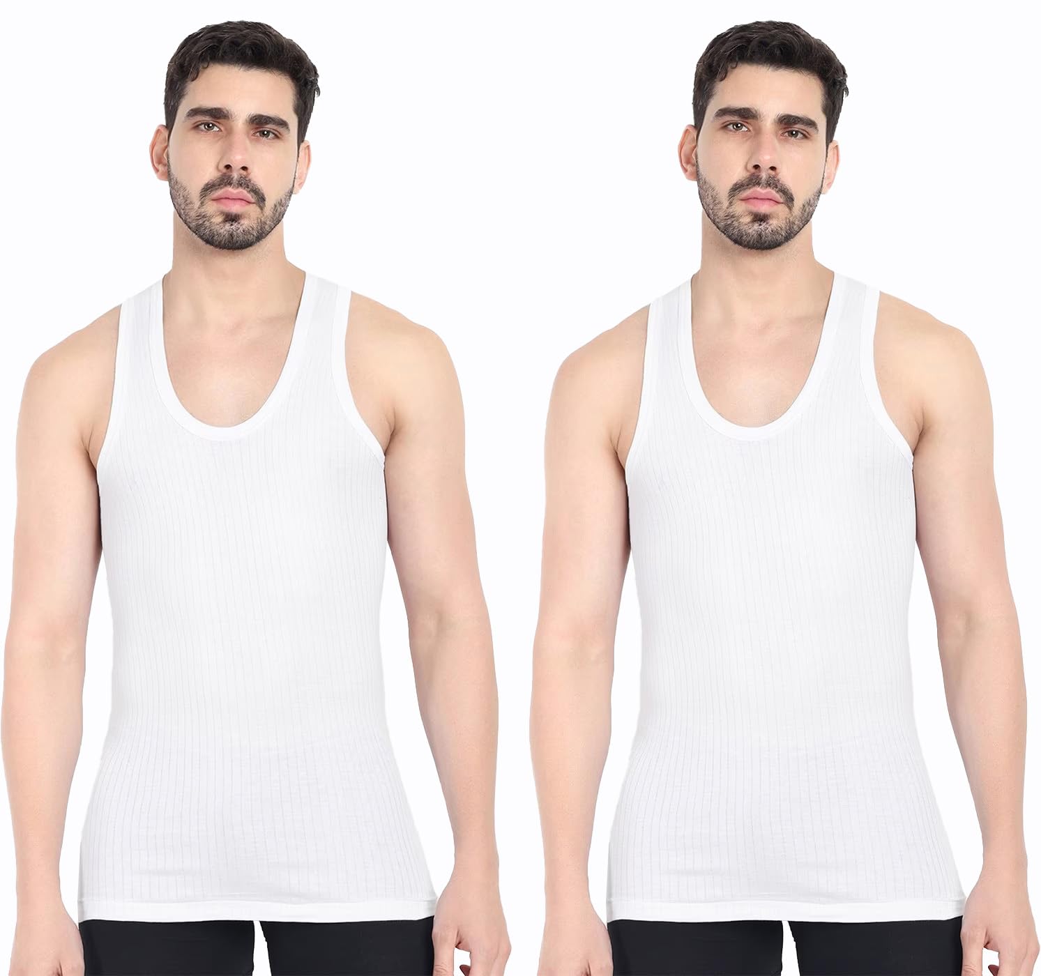 kothari Men's Cotton Ribbed Vest Round Neck Gym Vest Soft Breathable Innerwear Stretch Comfortable Casual Undershirt Pack of 2 XL White-picture-26
