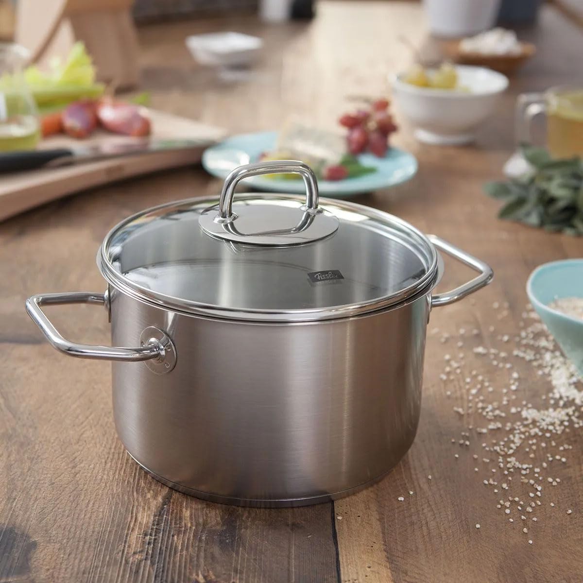 Fissler Viseo/Edelstahl-Topfset, 5-teilig, Kochtopf-Set, Töpfe mit Glas-Deckel, Induktion, alle Herdarten (3 Kochtöpfe, 1 Bratentopf, 1 Stielkasserolle-deckellos)