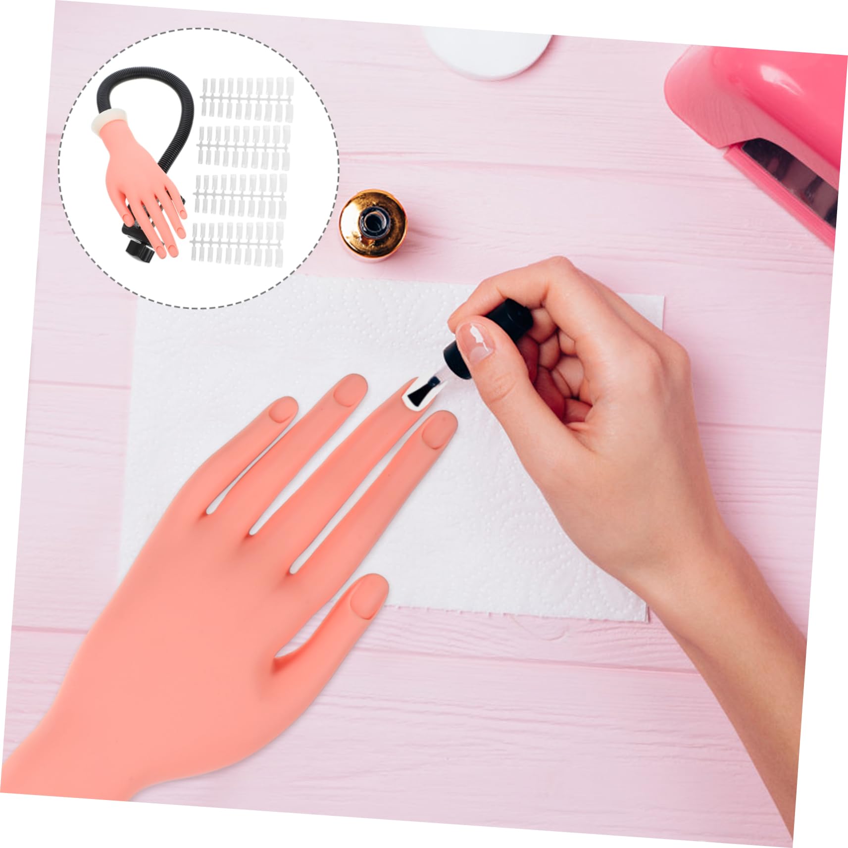 Mano Artificiale per Manicure con 100 Pezzi Unghie Finte in Plastica, Struttura Flessibile e Pratica per Esercitazione Nail Art e Training Professionale