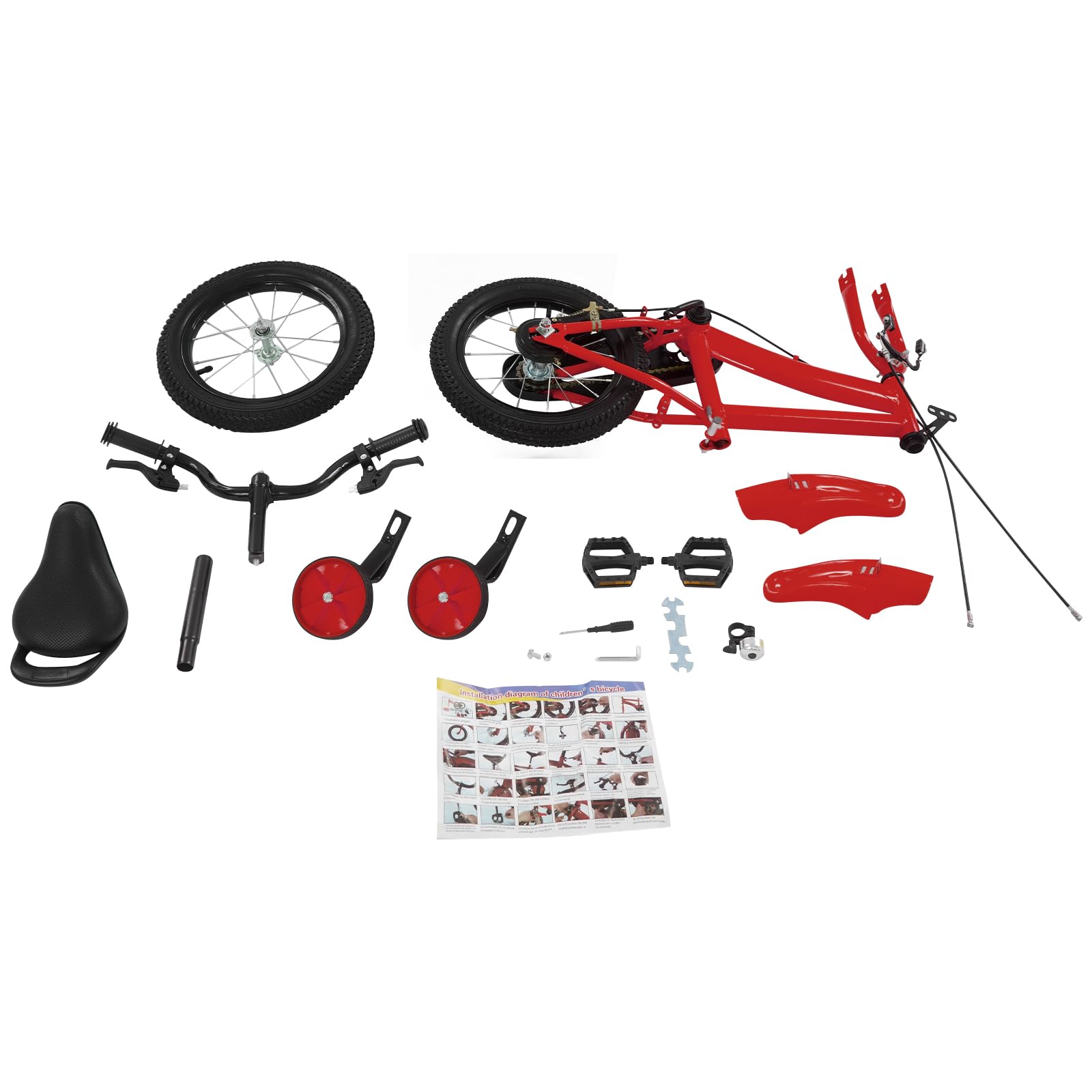 Bicicleta Infantil de 14 Pulgadas a Partir de 3-6 años, Bicicleta Ajustable para niños con Ruedas estabilizadoras, Cubierta de Cadena