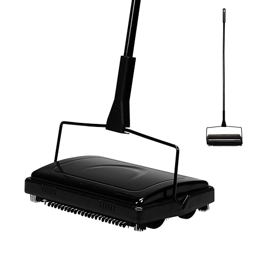 Yocada Carpet Sweeper Cleaner Manual Hand Push Non-Electric Black | for Home Office Low Carpets Rugs Undercoat Carpets Pet Hair Dust Scraps Paper Small Rubbish Cleaning with a Brush