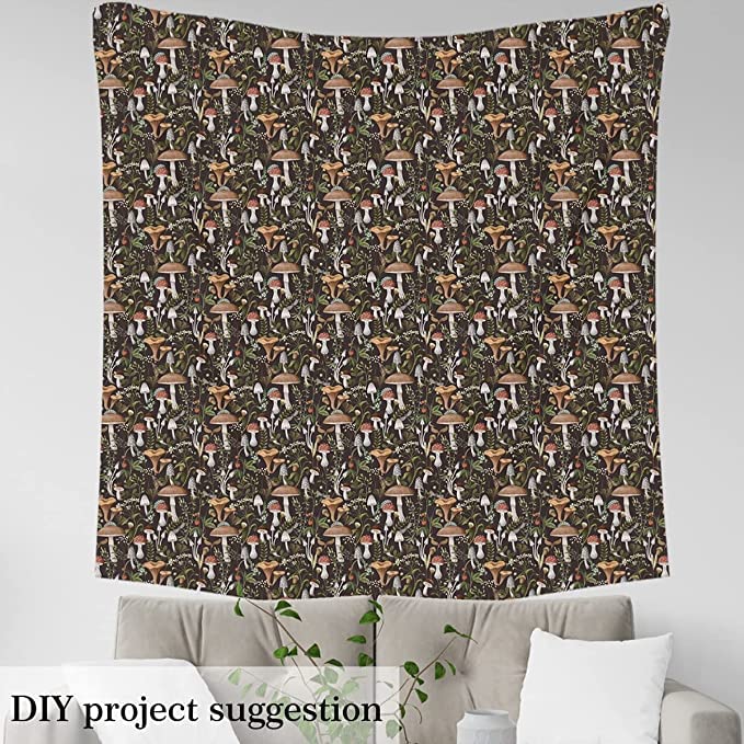Mushroom Fabric for Decoration,Nature Burgundy Plant Outdoor Fabric by The Yard,Wild Botanical Leaves Fabric for Room Decor and Upholstery,1 Yard - Image 4