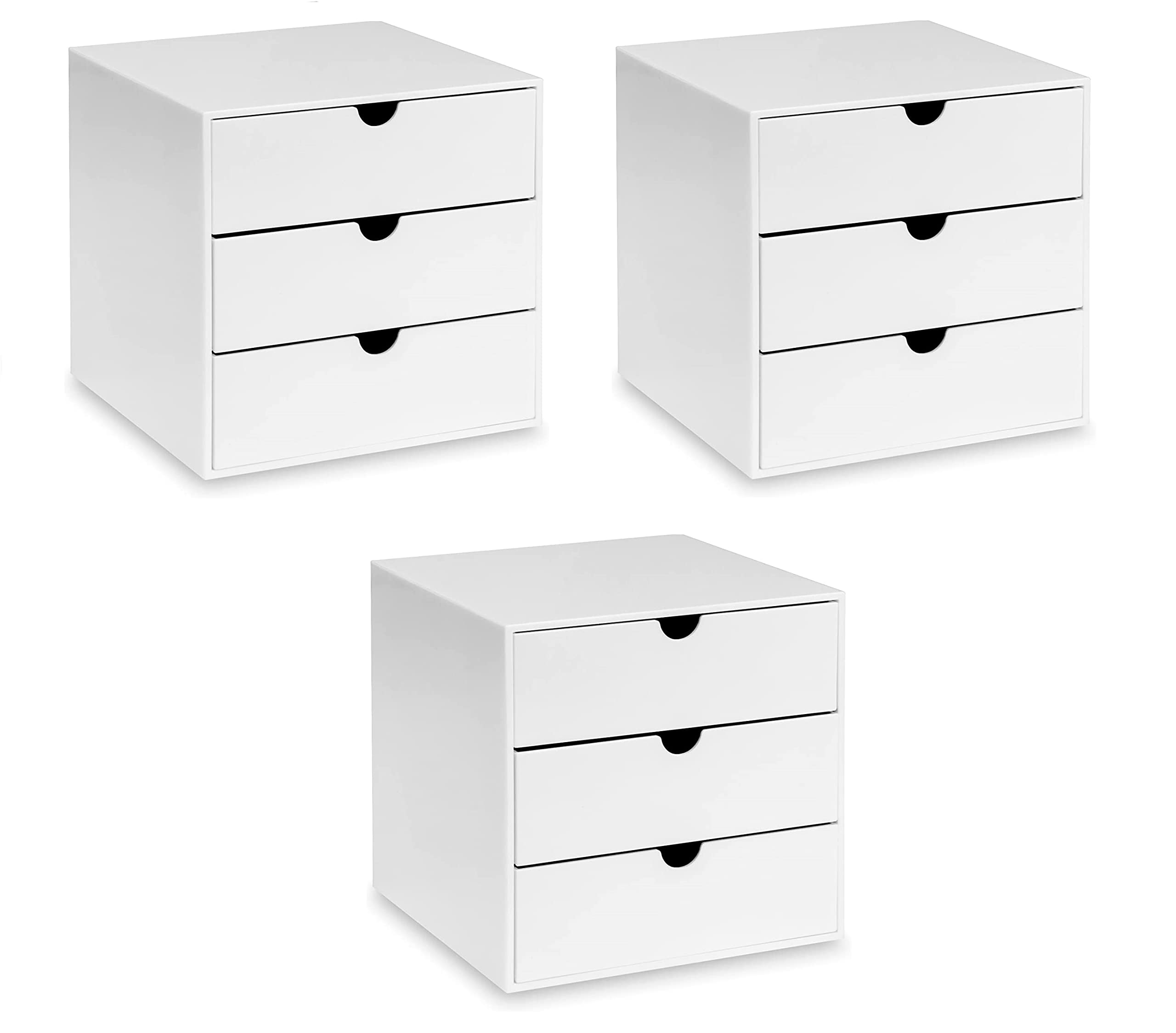 OscoWhite Hi-Gloss Plastic Cube | 3 Pack | 3 Drawers | Not A4 Size | Small Item Storage | Stackable | Lego Box | Makeup Container| Jewellery Box | Compact Organiser | 16.5cm x 16.5cm | 6.5 x 6.5 Inch