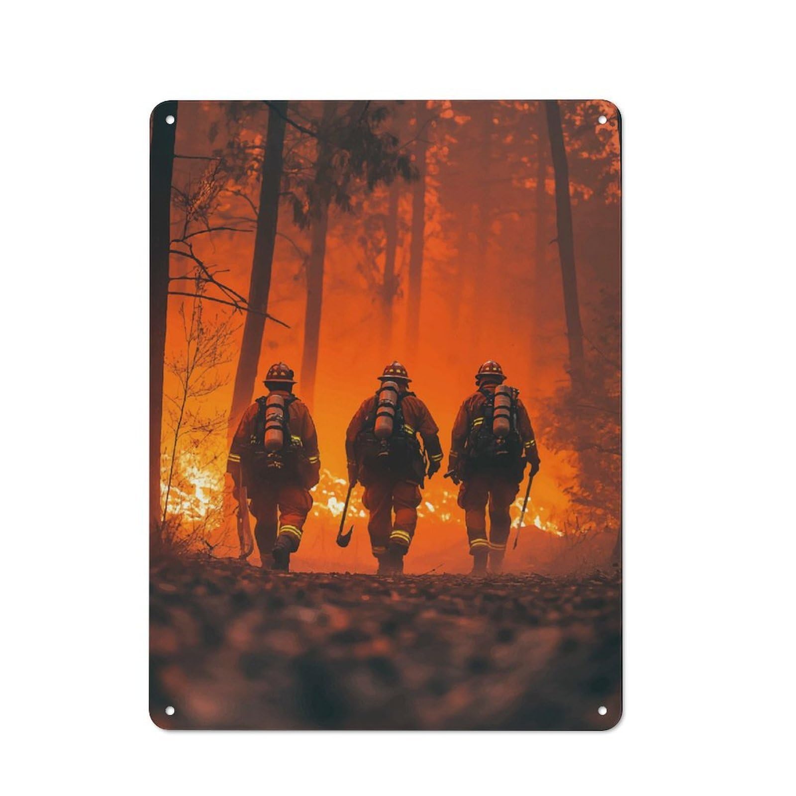 Junmoney Firefighters Forest Fire Metal Wall Sign 40X30cm Featuring For Garage Wall, A Housewarming Gift For People Furnishing A Garage